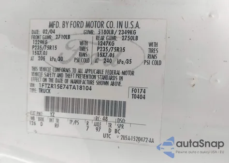 2004 Ford Ranger Xlt из США, поврежденный, VIN 1FTZR15E74TA18104